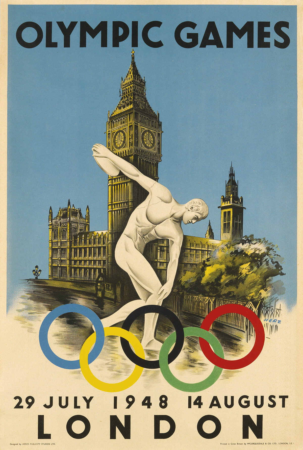 WALTER HERZ (1909-1965). OLYMPIC GAMES / LONDON. 1948. 30x20 inches, 76x50 cm. McCorquodale & Co., London.